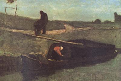 Vincent Van Gogh Peat Boat with Two Figures (nn04) oil painting picture